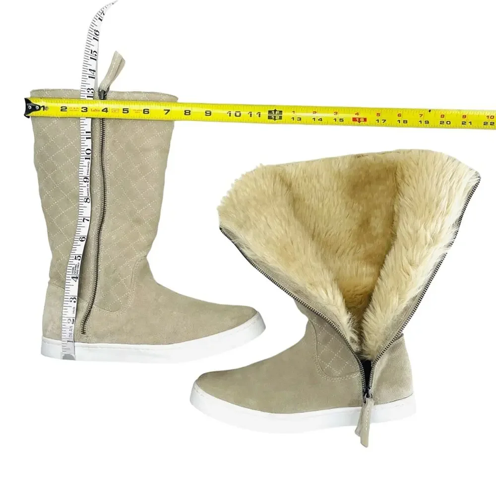 G.H. BASS Zina Women Tan Winter Sneaker Boot Size 9.5 Suede Faux Fur Lining New